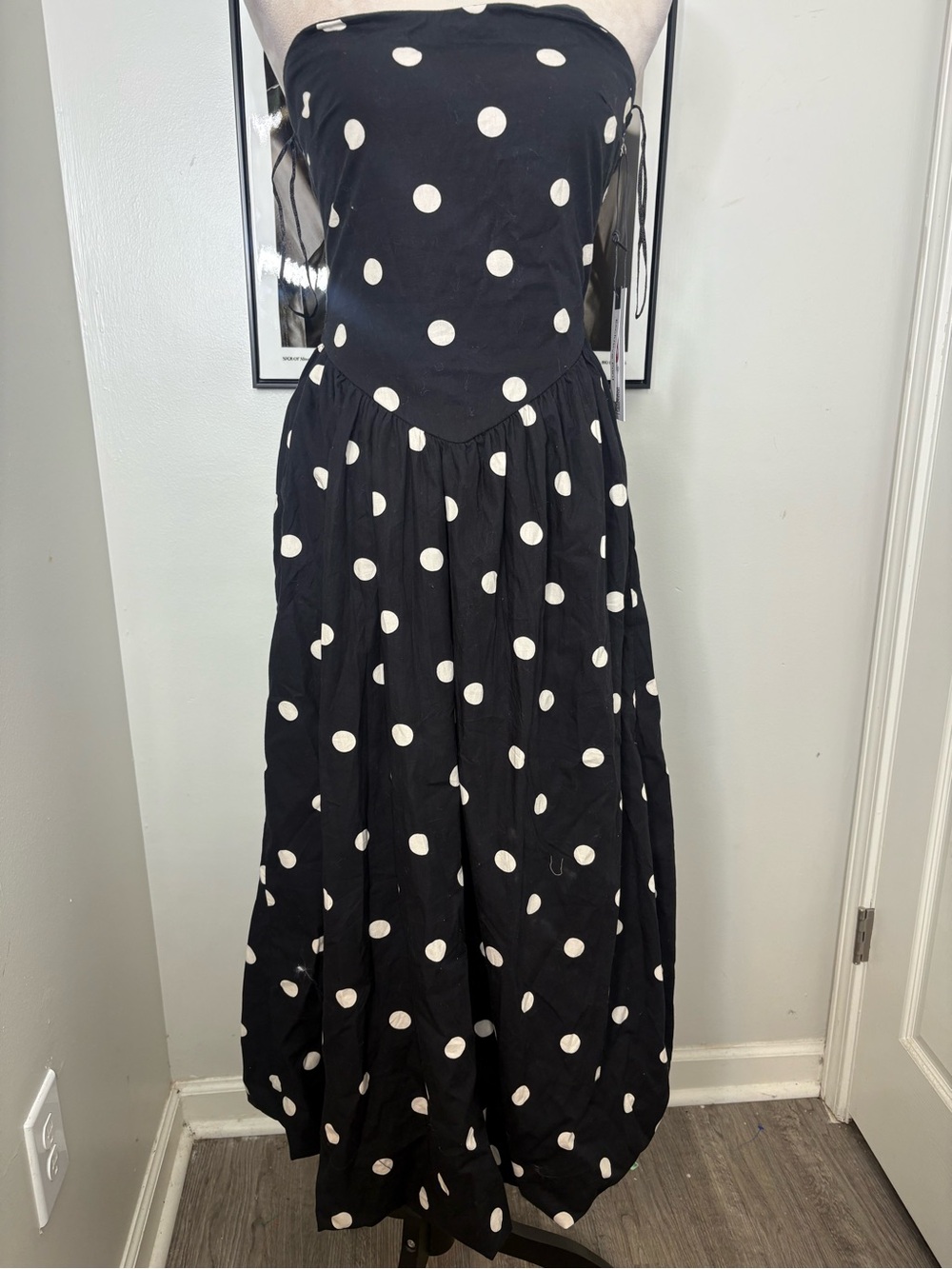 Black and White Polka Dot Strapless Maxi Dress